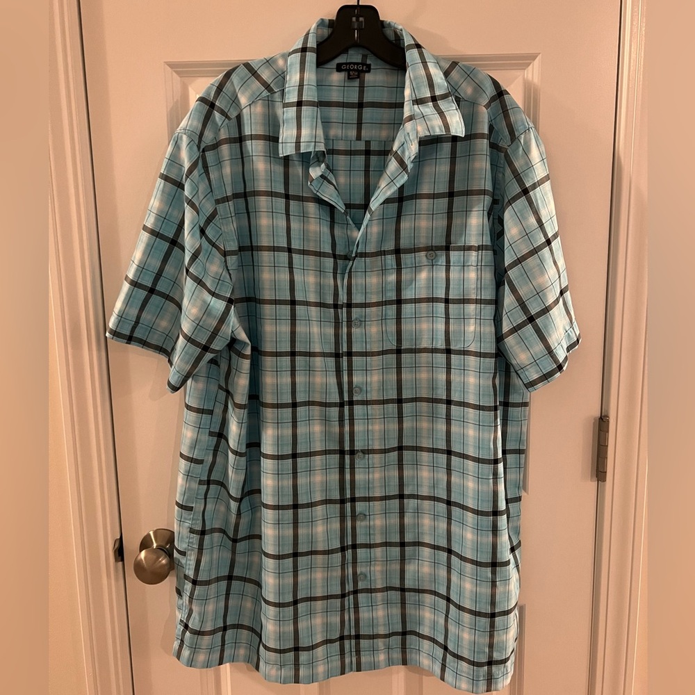 George Men's Light Blue Plaid Shirt